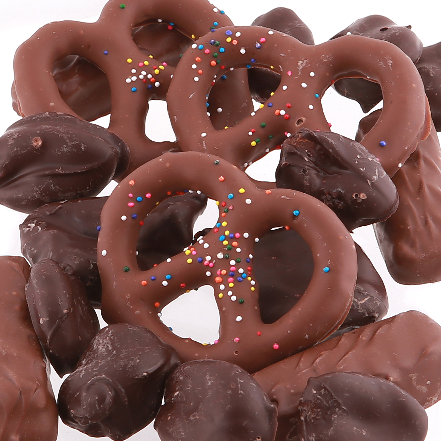 Chocolate covered pretzels and apricots