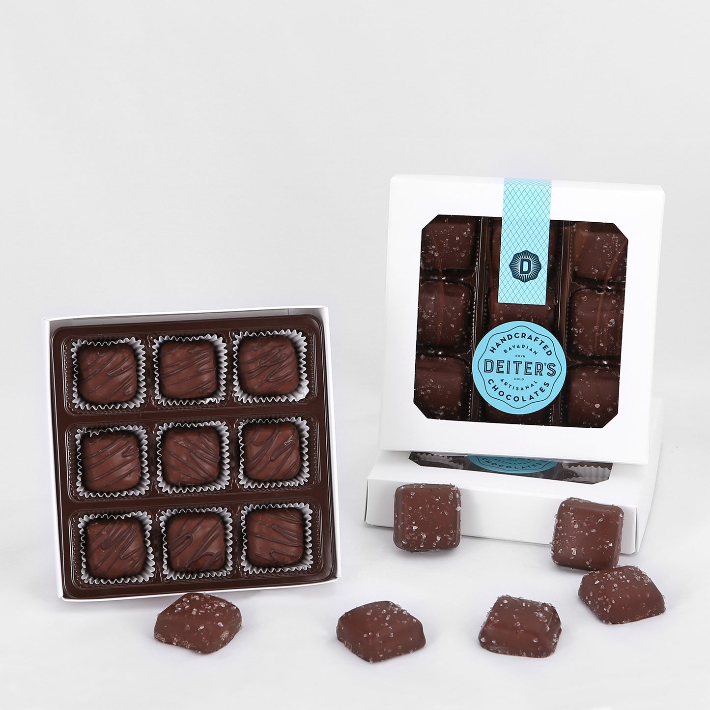 boxes of 9 caramels in sea salt or plain flavors