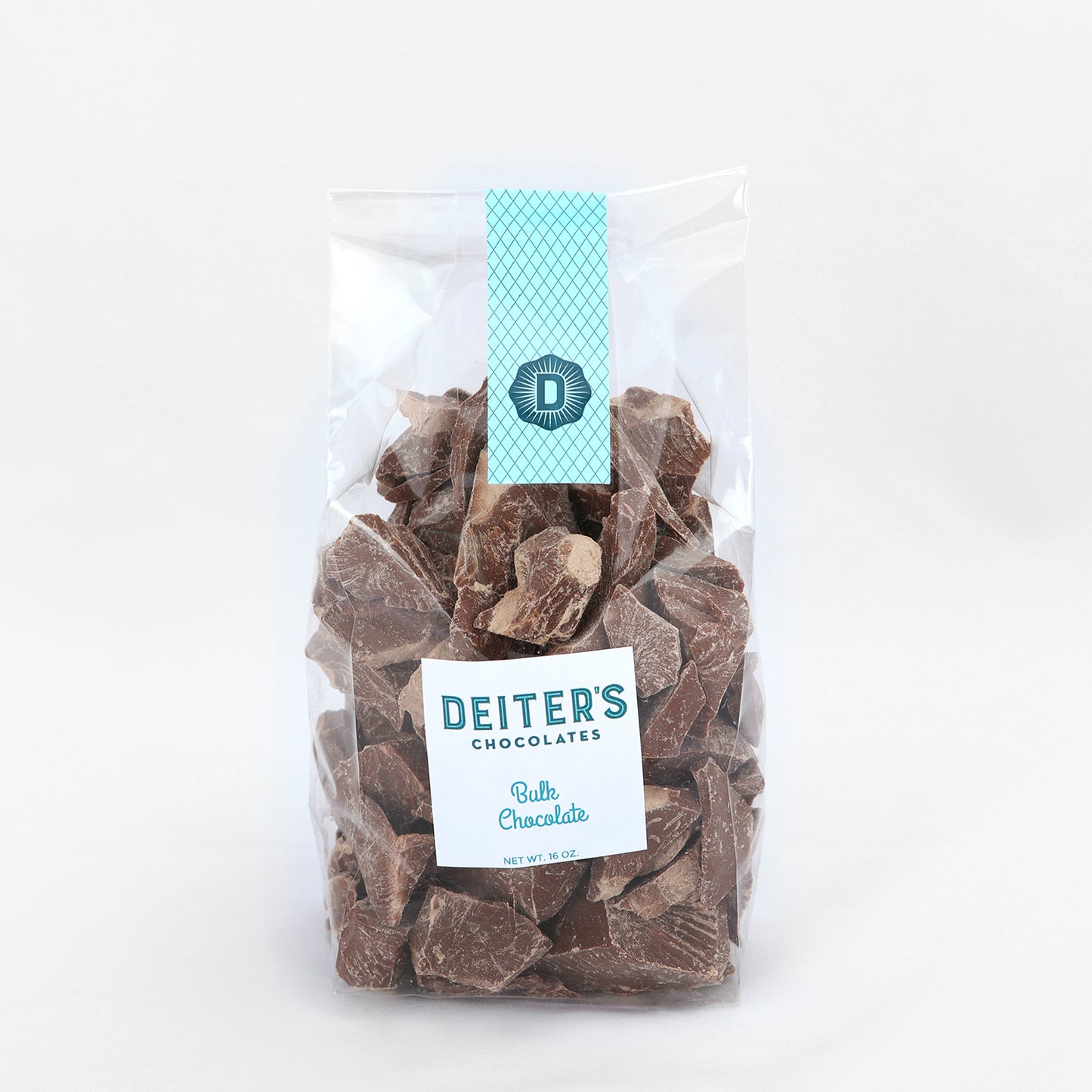 A bag of chunks of bulk chocolate
