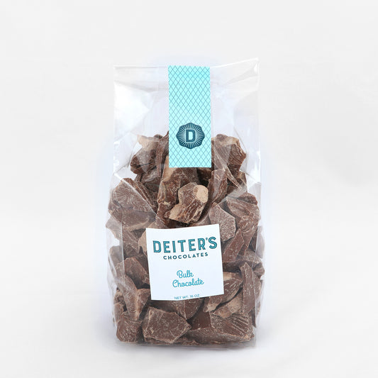 A bag of chunks of bulk chocolate