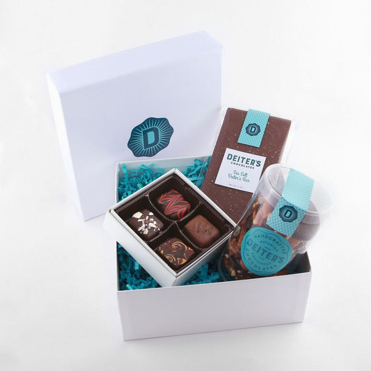 gift box with Deiter's bar, 5-pack of turtles and 4-piece truffles