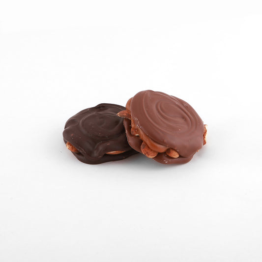caramel almond turtle coated in chocolate