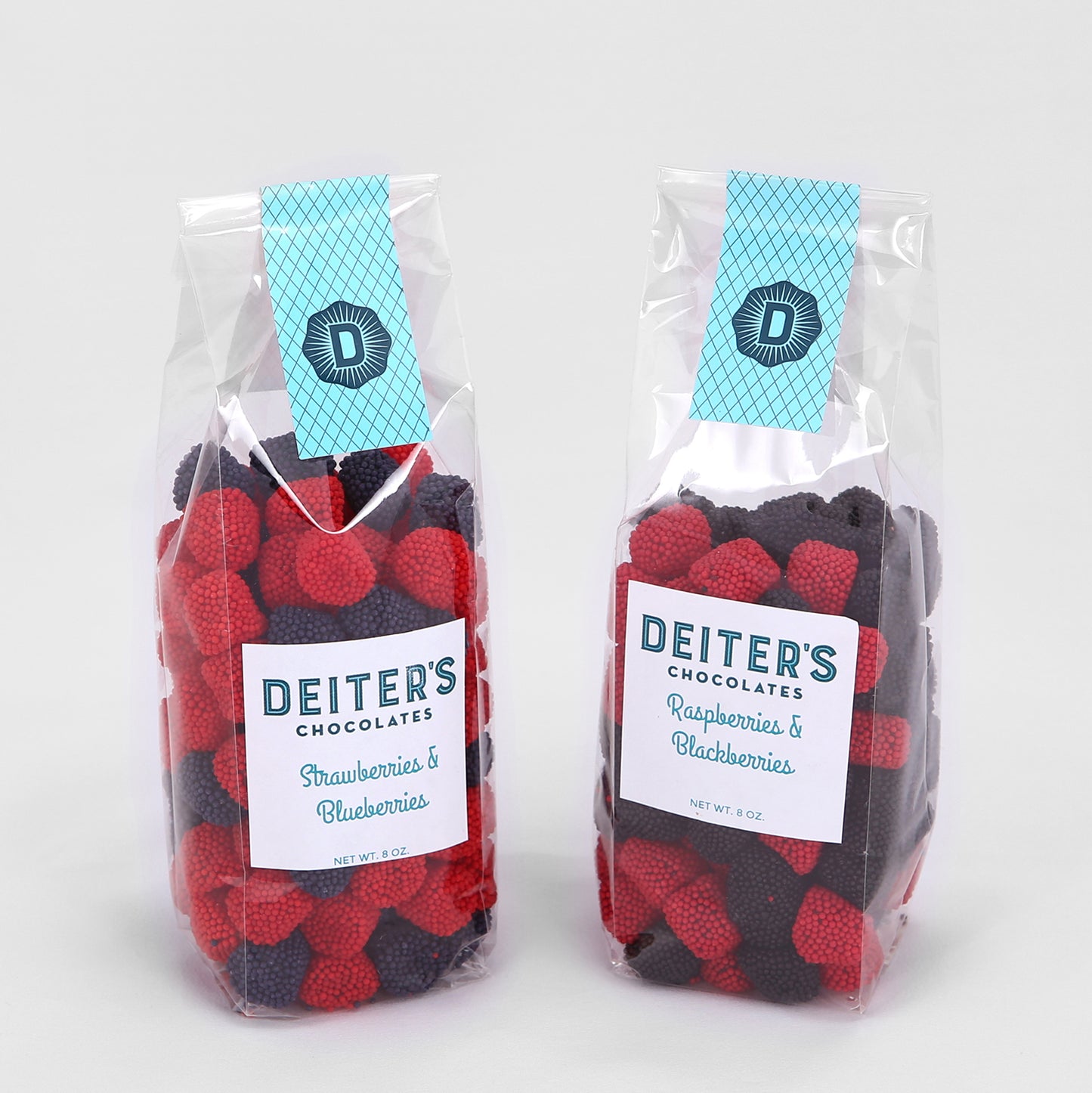 bags of strawberry and blueberry fruit chews, and raspberry and blackberry fruit chews.