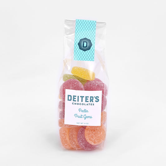 bag of colorful pectin fruit gems with a sweet, crunchy coating